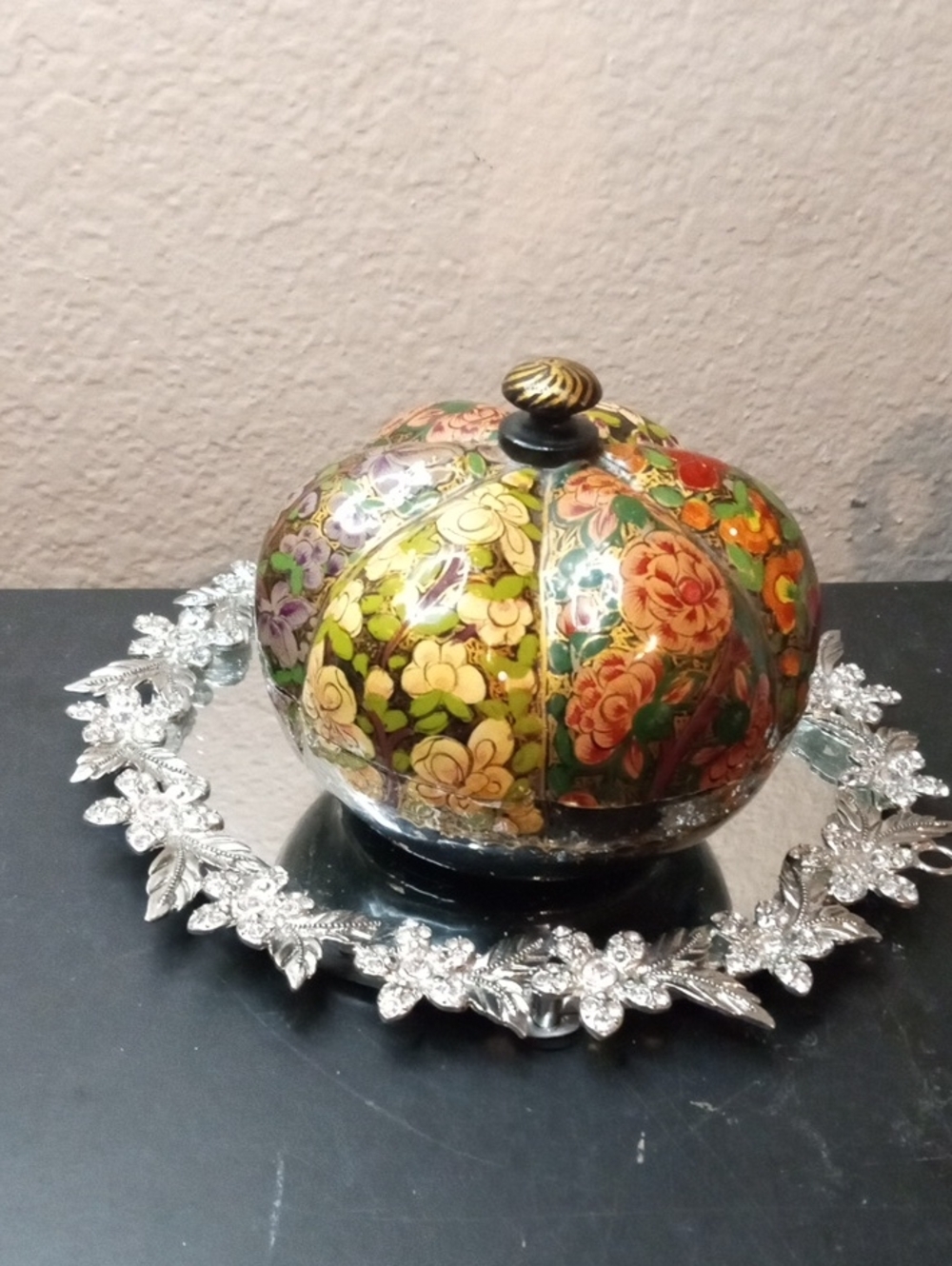 Russian lacquerware pumpkin trinket box